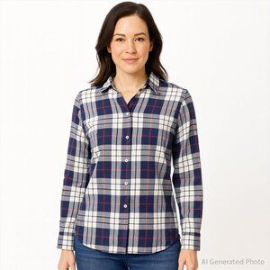 UnTUCKit Women’s Plaid Button Down Shirt 4 NWOT Navy Red Ivory Cotton Preppy